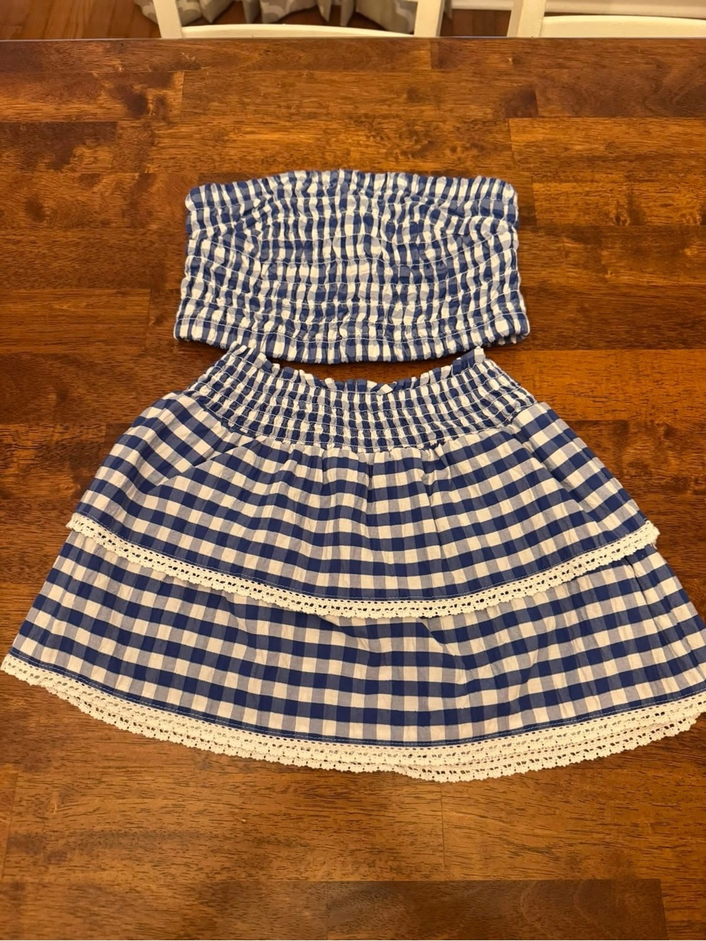 Cat & Jack Blue Gingham Smocked Skirt and Tube Top Set